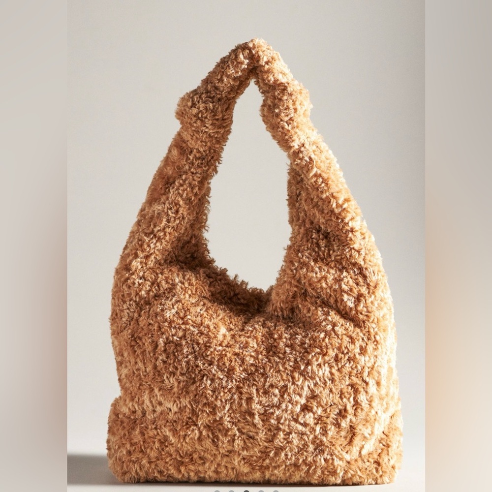 Anthropologie Fuzzy Tan Hobo Bag